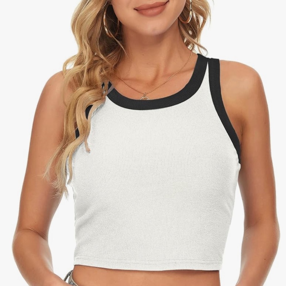 White and Black Ribbed Crop Top